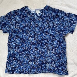 Blue Heart Patterned Scrub Top